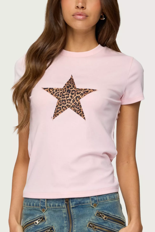 Pink Leopard Star Graphic T-Shirt