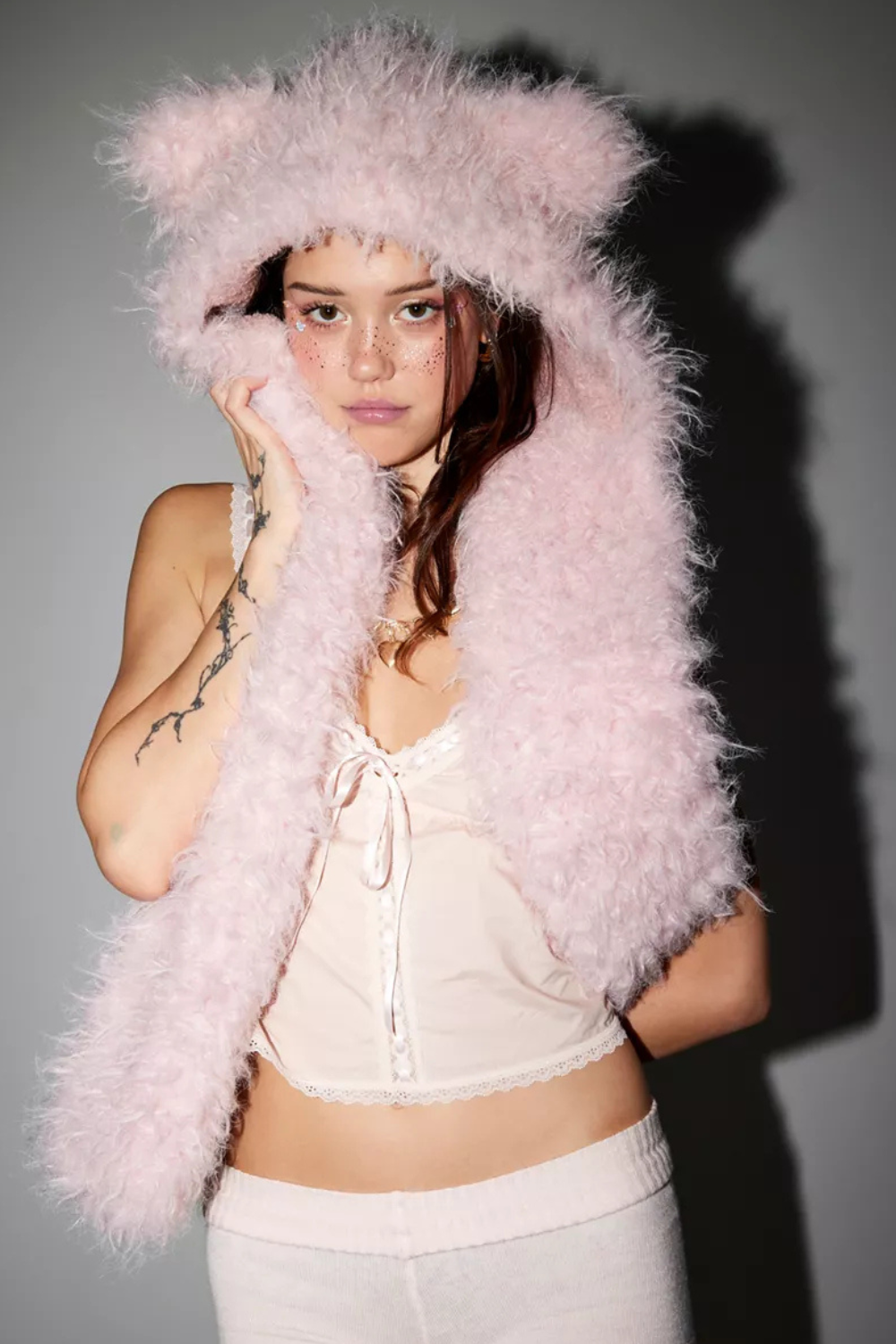 Pink Teddy Faux Fur Hooded Scarf