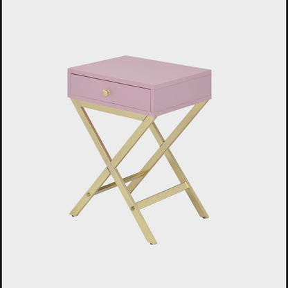 Pink and Gold Accent Table with Drawer – 16 Inch Coleen Side Table